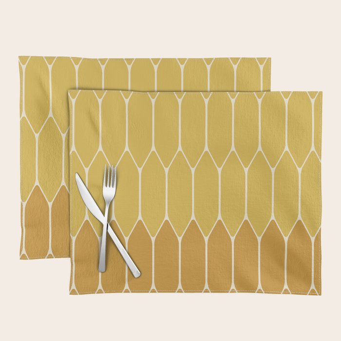 Minimalist Geometric Long Honeycomb Two-Toned Pattern in Light and Dark Mustard Placemat Gallery Image 1