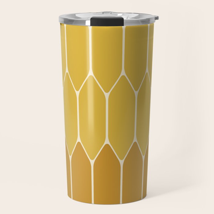 Minimalist Geometric Long Honeycomb Two-Toned Pattern in Light and Dark Mustard Travel Mug Gallery Image 1