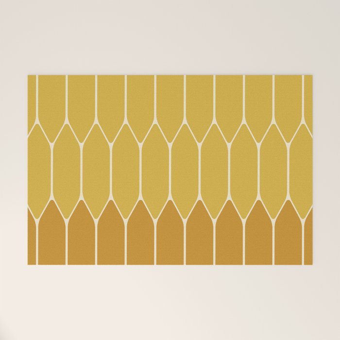 Minimalist Geometric Long Honeycomb Two-Toned Pattern in Light and Dark Mustard Welcome Mat Gallery Image 1