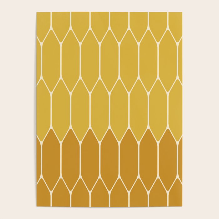 Minimalist Geometric Long Honeycomb Two-Toned Pattern in Light and Dark Mustard Poster Gallery Image 4