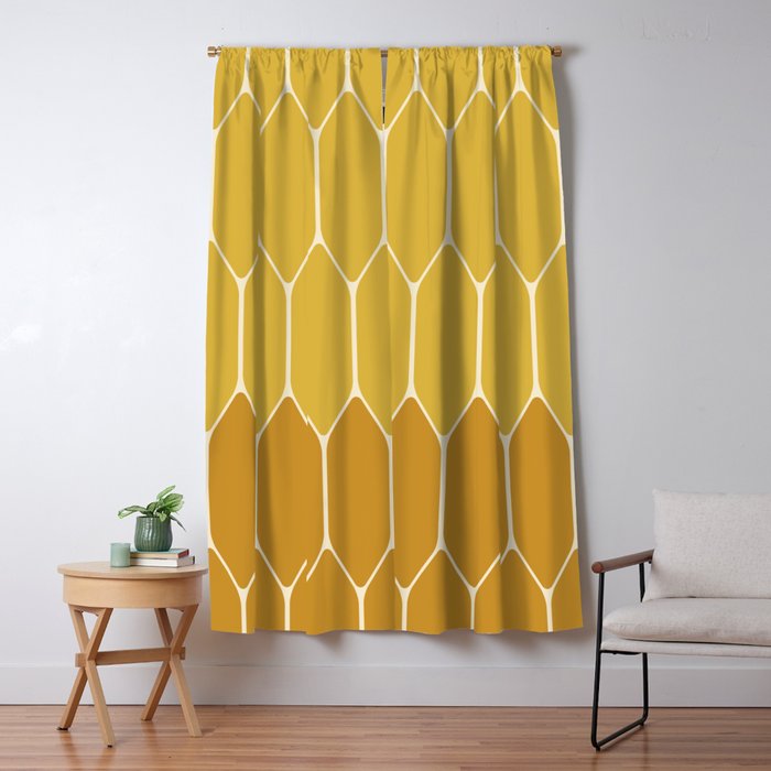 Minimalist Geometric Long Honeycomb Two-Toned Pattern in Light and Dark Mustard Window Curtain Gallery Image 1