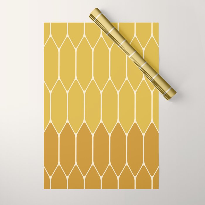 Minimalist Geometric Long Honeycomb Two-Toned Pattern in Light and Dark Mustard Wrapping Paper Gallery Image 1