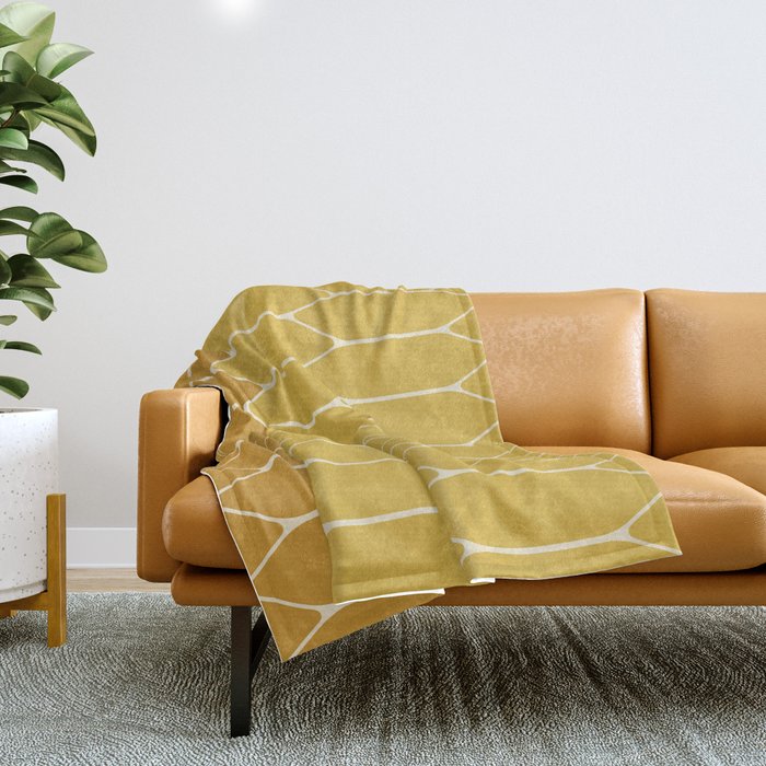 Minimalist Geometric Long Honeycomb Two-Toned Pattern in Light and Dark Mustard Throw Blanket Gallery Image 1