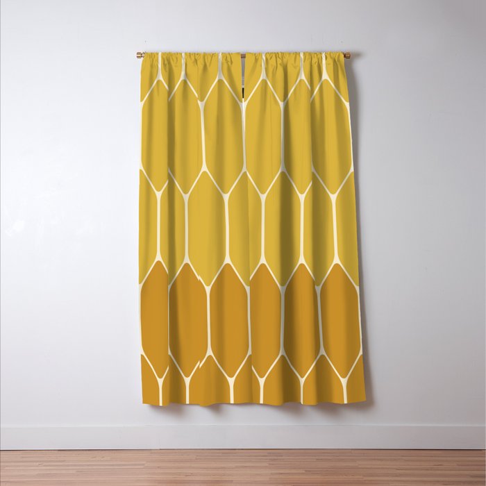 Minimalist Geometric Long Honeycomb Two-Toned Pattern in Light and Dark Mustard Window Curtain Gallery Image 3