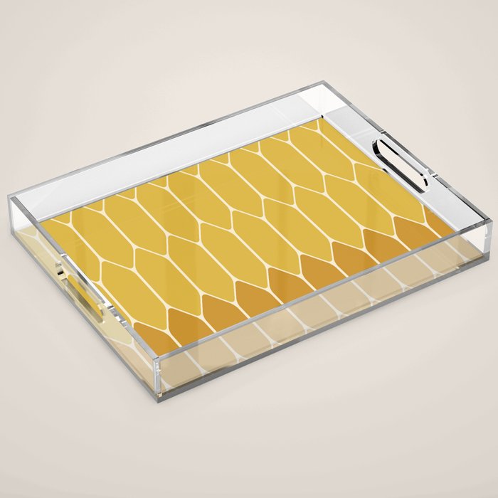 Minimalist Geometric Long Honeycomb Two-Toned Pattern in Light and Dark Mustard Acrylic Tray Gallery Image 1
