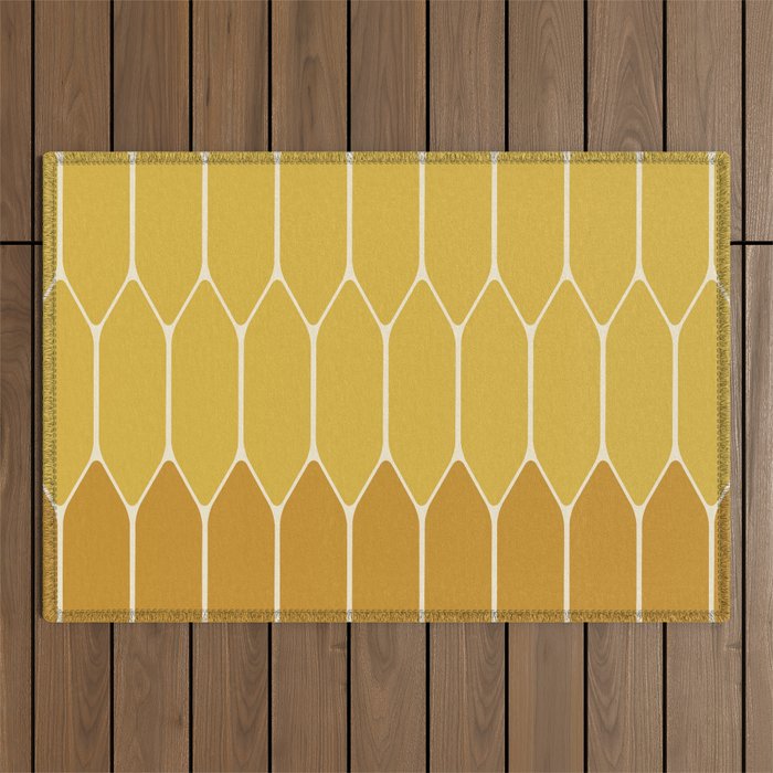 Minimalist Geometric Long Honeycomb Two-Toned Pattern in Light and Dark Mustard Outdoor Rug Gallery Image 1