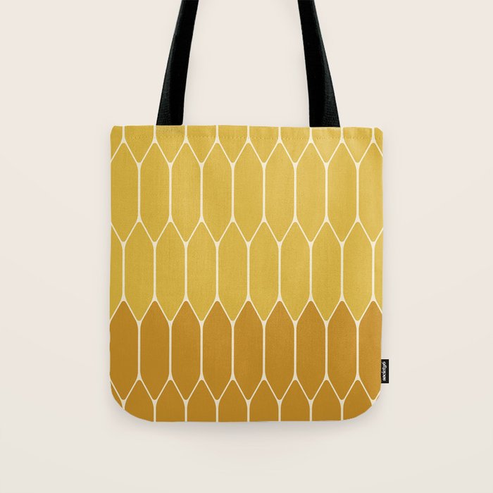 Minimalist Geometric Long Honeycomb Two-Toned Pattern in Light and Dark Mustard Tote Bag Gallery Image 1