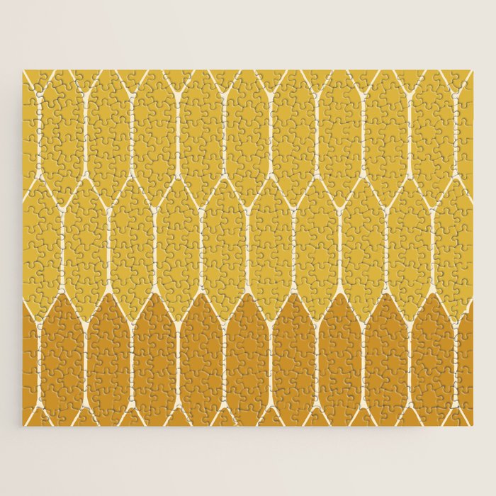 Minimalist Geometric Long Honeycomb Two-Toned Pattern in Light and Dark Mustard Jigsaw Puzzle Gallery Image 1