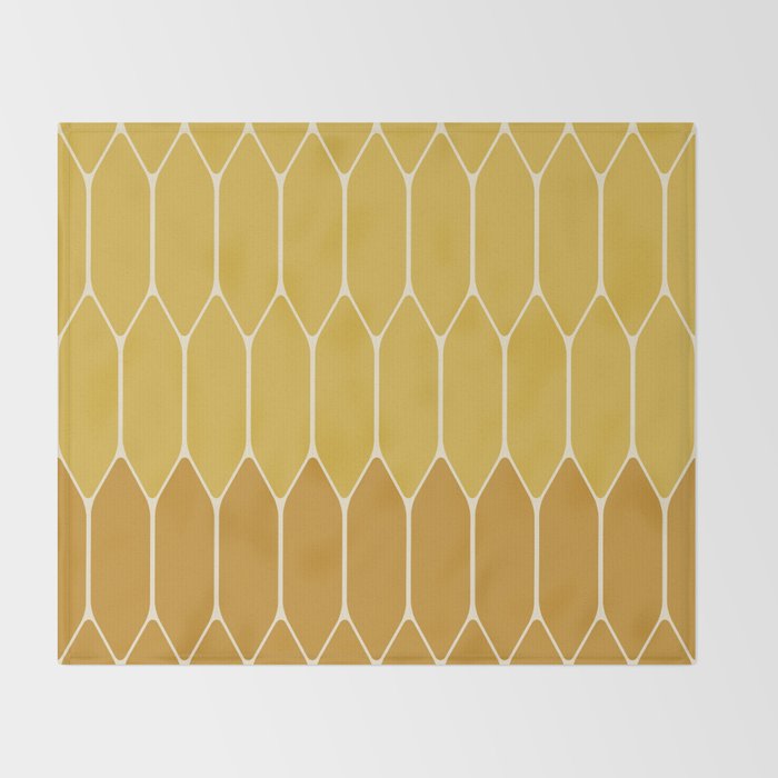 Minimalist Geometric Long Honeycomb Two-Toned Pattern in Light and Dark Mustard Throw Blanket Gallery Image 2