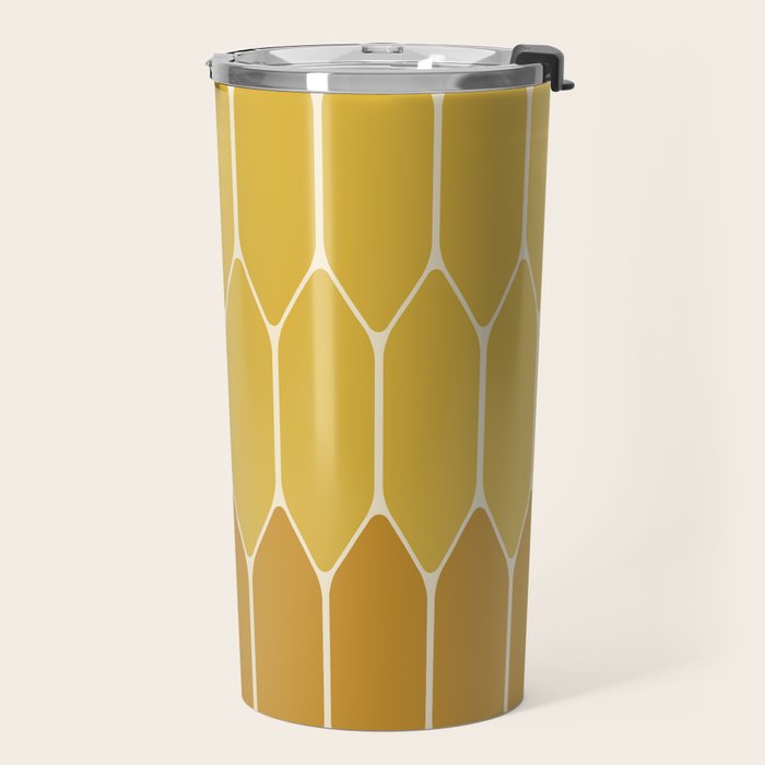 Minimalist Geometric Long Honeycomb Two-Toned Pattern in Light and Dark Mustard Travel Mug Gallery Image 2