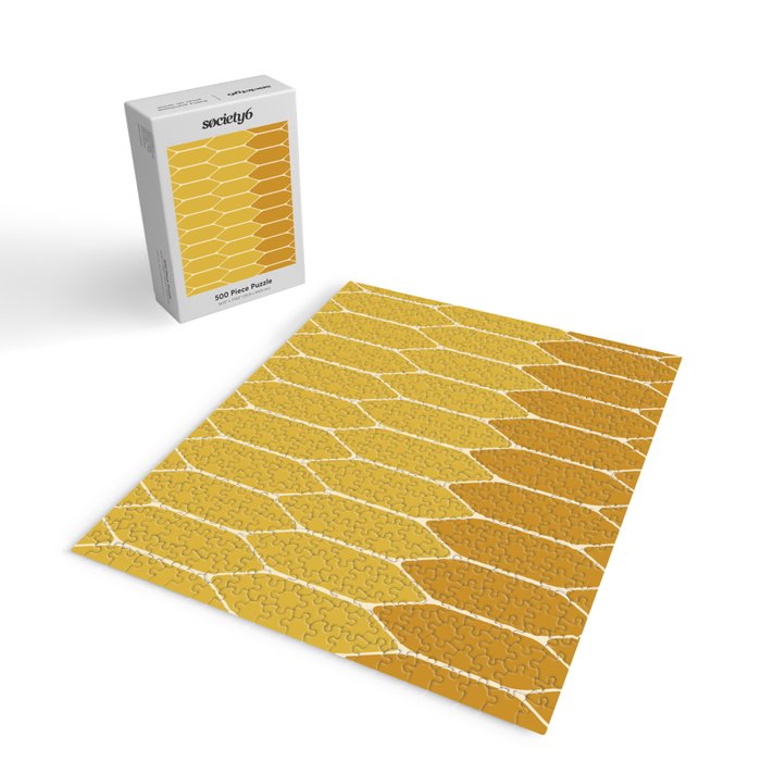 Minimalist Geometric Long Honeycomb Two-Toned Pattern in Light and Dark Mustard Jigsaw Puzzle Gallery Image 2