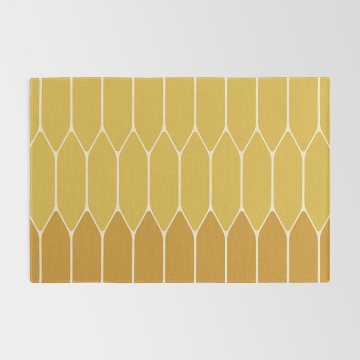 Minimalist Geometric Long Honeycomb Two-Toned Pattern in Light and Dark Mustard Rug Gallery Image 2