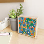 Groovy Retro Garden Flowers 60s 70s Multicolor Floral Pattern on Blue Mini Art Print Gallery Image 2