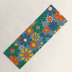 Groovy Retro Garden Flowers 60s 70s Multicolor Floral Pattern on Blue Yoga Mat Gallery Image 1