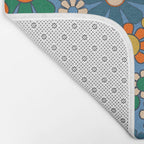 Groovy Retro Garden Flowers 60s 70s Multicolor Floral Pattern on Blue Bath Mat Gallery Image 2