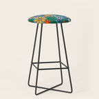 Groovy Retro Garden Flowers 60s 70s Multicolor Floral Pattern on Blue Stool Gallery Image 1