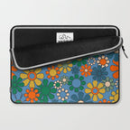 Groovy Retro Garden Flowers 60s 70s Multicolor Floral Pattern on Blue Laptop Sleeve Gallery Image 2