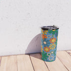 Groovy Retro Garden Flowers 60s 70s Multicolor Floral Pattern on Blue Travel Mug Gallery Image 4