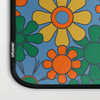 Groovy Retro Garden Flowers 60s 70s Multicolor Floral Pattern on Blue Laptop Sleeve Gallery Image 3