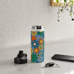 Groovy Retro Garden Flowers 60s 70s Multicolor Floral Pattern on Blue Water Bottle Gallery Image 4
