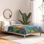 Groovy Retro Garden Flowers 60s 70s Multicolor Floral Pattern on Blue Comforter Gallery Image 2