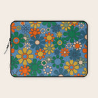 Groovy Retro Garden Flowers 60s 70s Multicolor Floral Pattern on Blue Laptop Sleeve Gallery Image 1