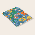 Groovy Retro Garden Flowers 60s 70s Multicolor Floral Pattern on Blue Notebook Gallery Image 2