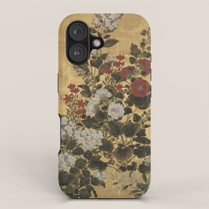 Flowers & Grapes Vintage Japanese Floral Gold Leaf Screen iPhone Case Gallery Image 1
