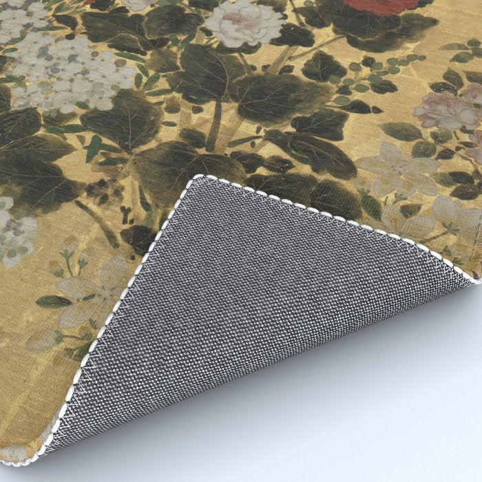 Flowers & Grapes Vintage Japanese Floral Gold Leaf Screen Rug Gallery Image 4