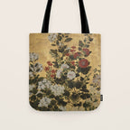 Flowers & Grapes Vintage Japanese Floral Gold Leaf Screen Tote Bag Gallery Image 1