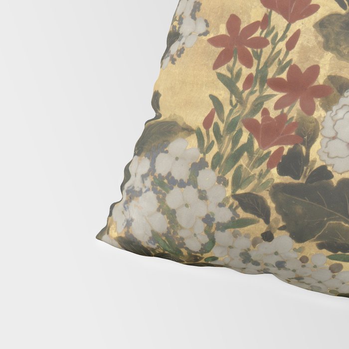 Flowers & Grapes Vintage Japanese Floral Gold Leaf Screen Pillow Sham Gallery Image 4