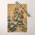 Flowers & Grapes Vintage Japanese Floral Gold Leaf Screen Wrapping Paper Gallery Image 1