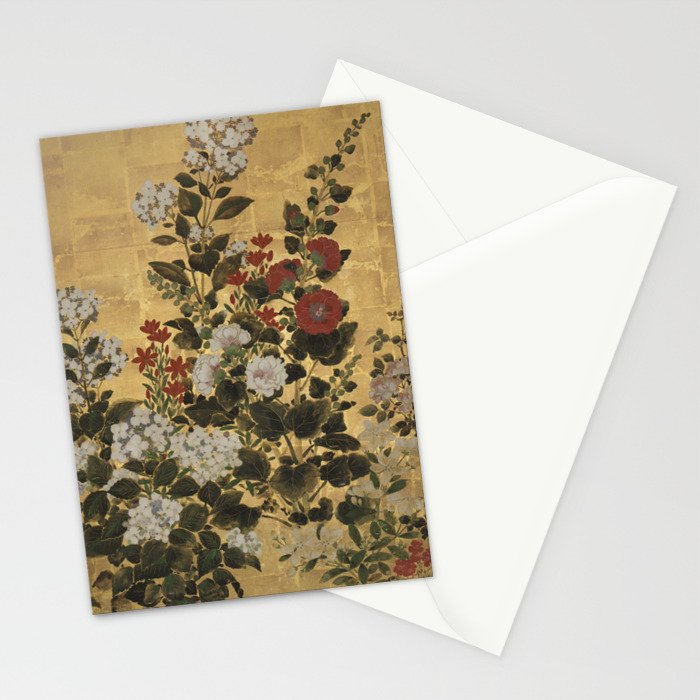 Flowers & Grapes Vintage Japanese Floral Gold Leaf Screen Stationery Card Gallery Image 2