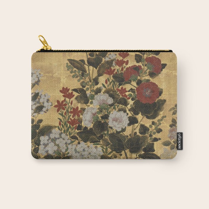 Flowers & Grapes Vintage Japanese Floral Gold Leaf Screen Carry All Pouch Gallery Image 1