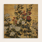 Flowers & Grapes Vintage Japanese Floral Gold Leaf Screen Wood Wall Art Gallery Image 1
