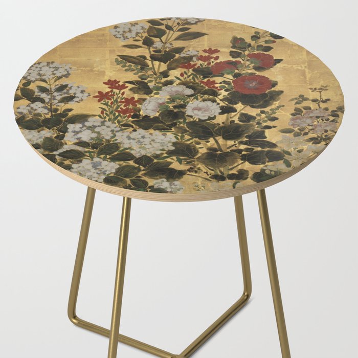 Flowers & Grapes Vintage Japanese Floral Gold Leaf Screen Side Table Gallery Image 2