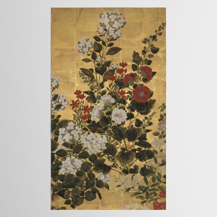Flowers & Grapes Vintage Japanese Floral Gold Leaf Screen Tablecloth Gallery Image 2