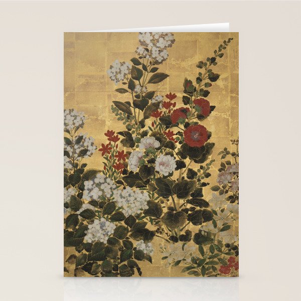 Flowers & Grapes Vintage Japanese Floral Gold Leaf Screen Stationery Card Gallery Image 2