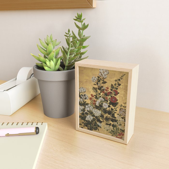 Flowers & Grapes Vintage Japanese Floral Gold Leaf Screen Mini Art Print Gallery Image 2