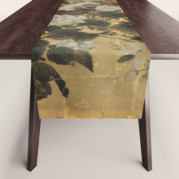 Flowers & Grapes Vintage Japanese Floral Gold Leaf Screen Table Runner Gallery Image 1