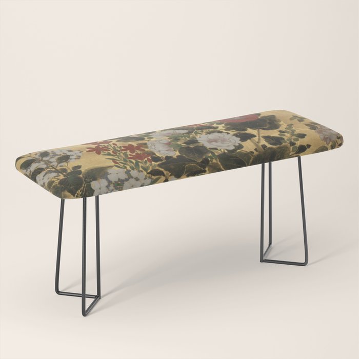 Flowers & Grapes Vintage Japanese Floral Gold Leaf Screen Bench Gallery Image 1