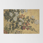 Flowers & Grapes Vintage Japanese Floral Gold Leaf Screen Rug Gallery Image 2