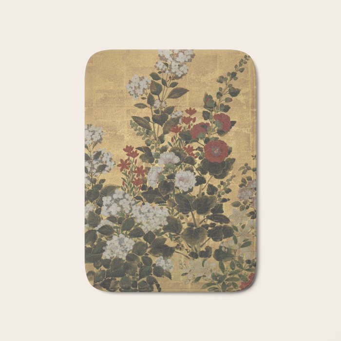 Flowers & Grapes Vintage Japanese Floral Gold Leaf Screen Bath Mat Gallery Image 1