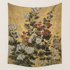 Flowers & Grapes Vintage Japanese Floral Gold Leaf Screen Wall Tapestry Gallery Image 4