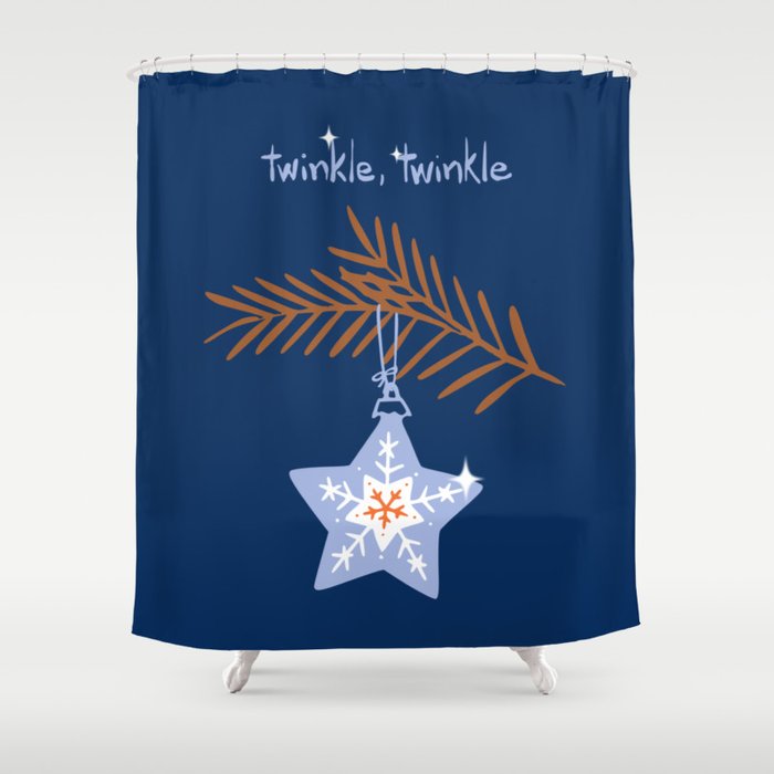Cheerful twinkle Christmas star blue Shower Curtain Gallery Image 1