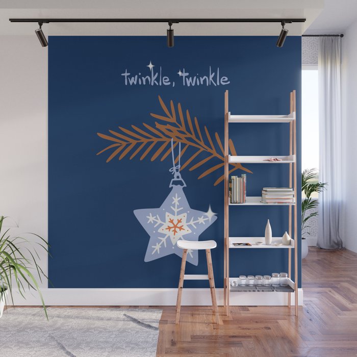 Cheerful twinkle Christmas star blue Wall Mural Gallery Image 1