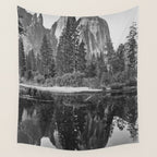 Cathedral Rocks and Reflections, Yosemite black and white photograph by Charles Leander Weed Wall Tapestry Gallery Image 4
