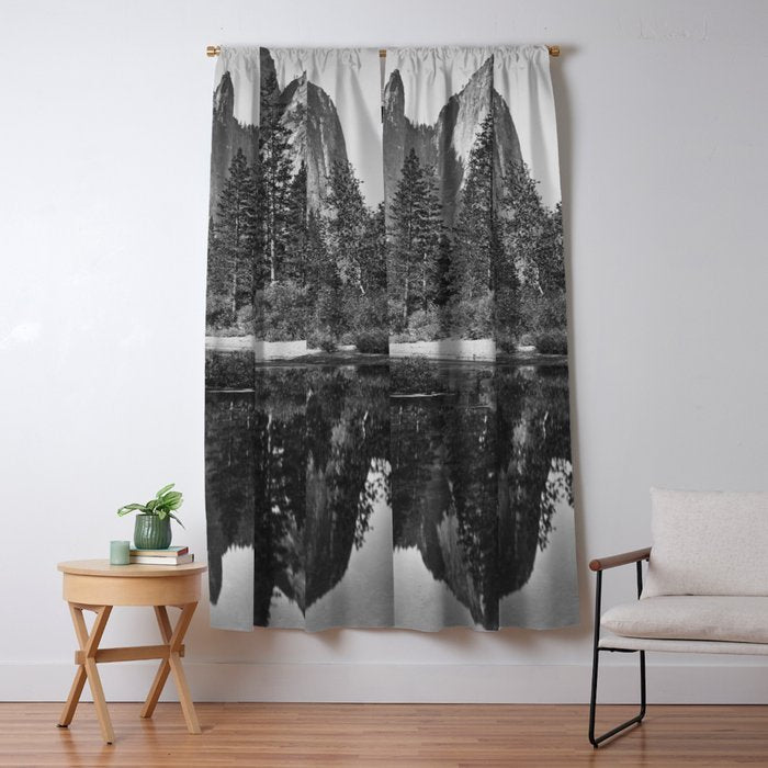 Cathedral Rocks and Reflections, Yosemite black and white photograph by Charles Leander Weed Window Curtain Gallery Image 5