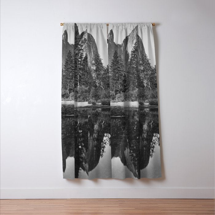 Cathedral Rocks and Reflections, Yosemite black and white photograph by Charles Leander Weed Window Curtain Gallery Image 3