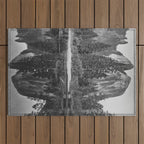 Cathedral Rocks and Reflections, Yosemite black and white photograph by Charles Leander Weed Outdoor Rug Gallery Image 1
